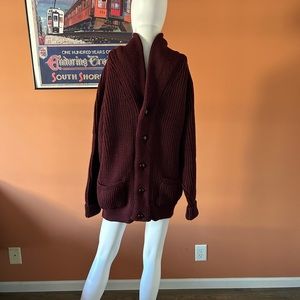 PETER CHRISTIAN burgundy 100% British wool men’s cardigan sweater